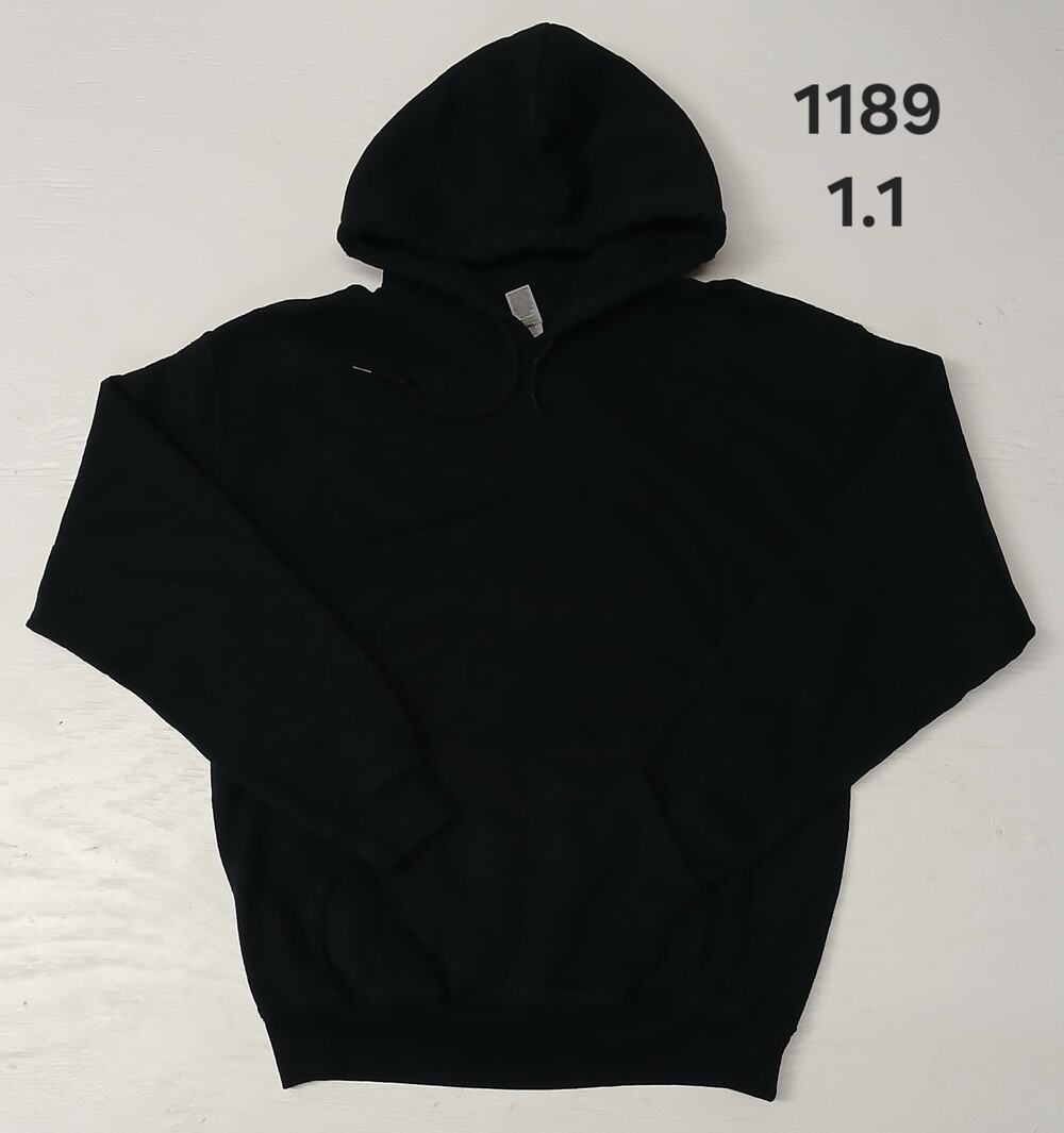Gildan (Medium) Black Pocket Back Printed Pullover Hoodie